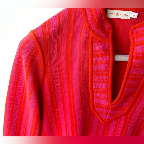 EUC Tory Burch Gina Tunic, Poppy Red Jersey Cotton (Pink and Orange), size S - Picture 4 of 10